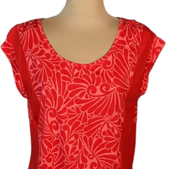 LIZ CLAIBORNE Scoop Neck Cap Sleeve T-Shirt Red and Orange Pattern Size Large - Picture 3 of 10